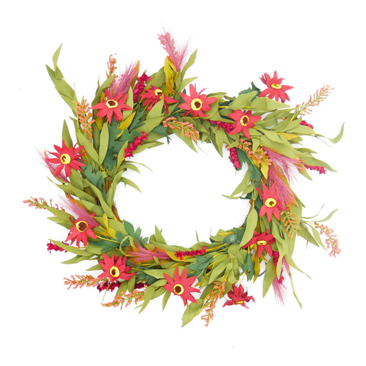 22" Burgundy Coneflower Wreath Floral Living