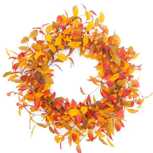 22" Beech Leaf, Berry Wreath Floral Living