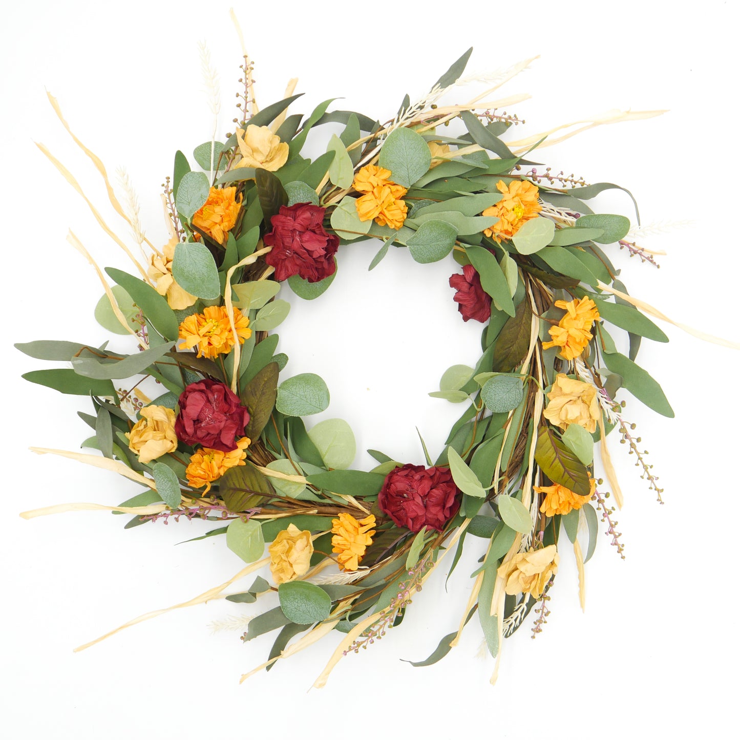 22"  Autumn Zinnia Wreath