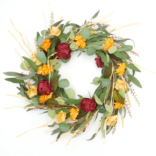 22" Autumn Zinnia Wreath Floral Living