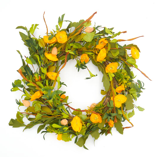 22" Iceland Poppy, Eucalyptus Wreath