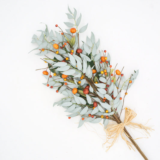 42" Blue Walnut, Pumpkin, Berry Stem, 3 Stems Bundled Floral Living