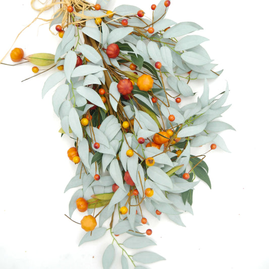 42" Blue Walnut, Pumpkin, Berry Stem, 3 Stems Bundled Floral Living