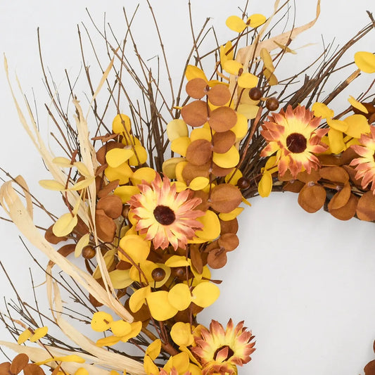 22" Brown Eucalyptus Mum Twig Wreath FloralLiving