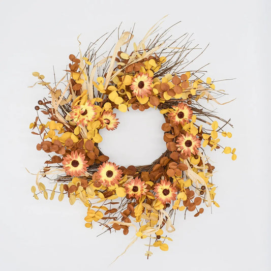 22" Brown Eucalyptus Mum Twig Wreath FloralLiving