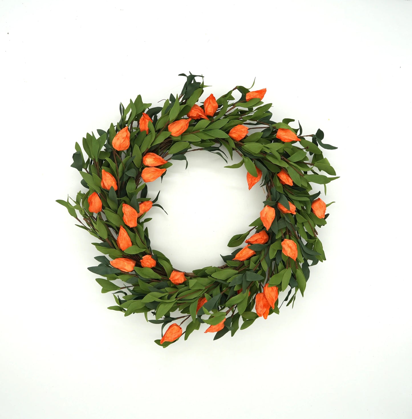 22" Green Beech Leaf, Lantern Wreath Floral Living