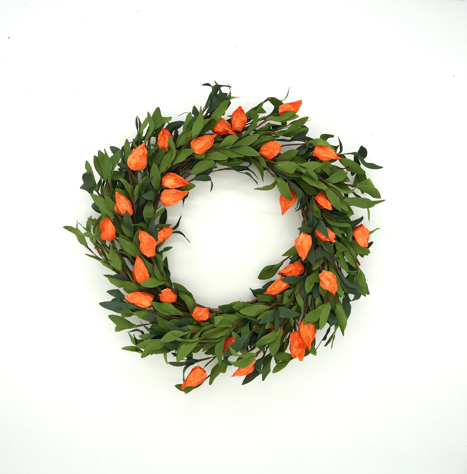 22" Green Beech Leaf, Lantern Wreath Floral Living