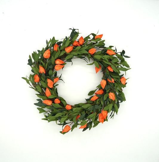 22" Green Beech Leaf, Lantern Wreath Floral Living