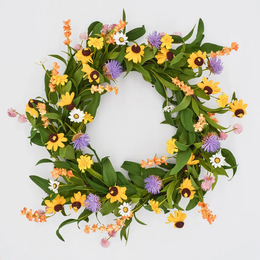 22'' Mixed Larkspur Daisy Wreath Floral Living