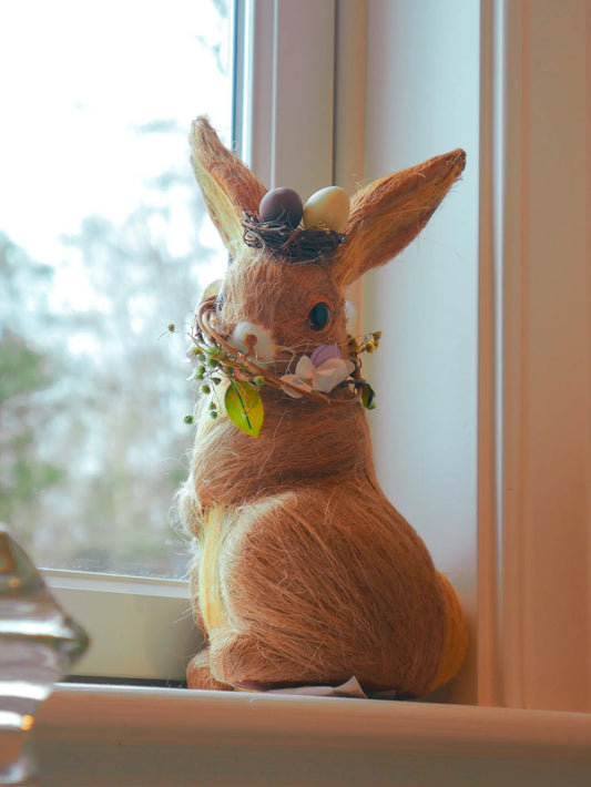 11" Brown Coconut Hair Bunny Floral Living