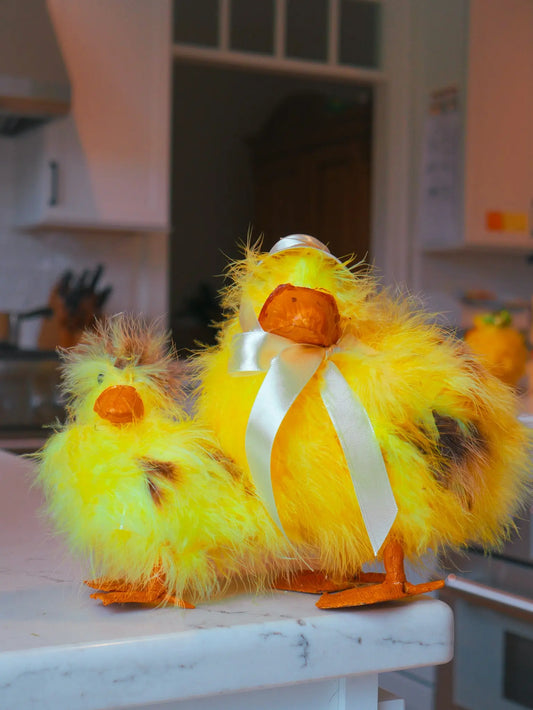 White Bonnet Mother and Baby Duck set Floral Living