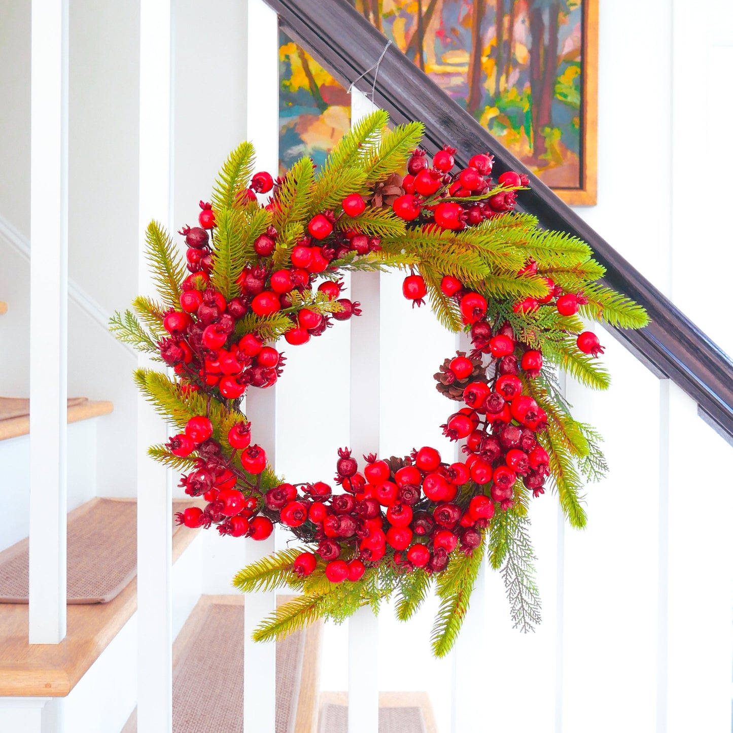 22" Mixed Evergreen Holiday wreath with Large Berries