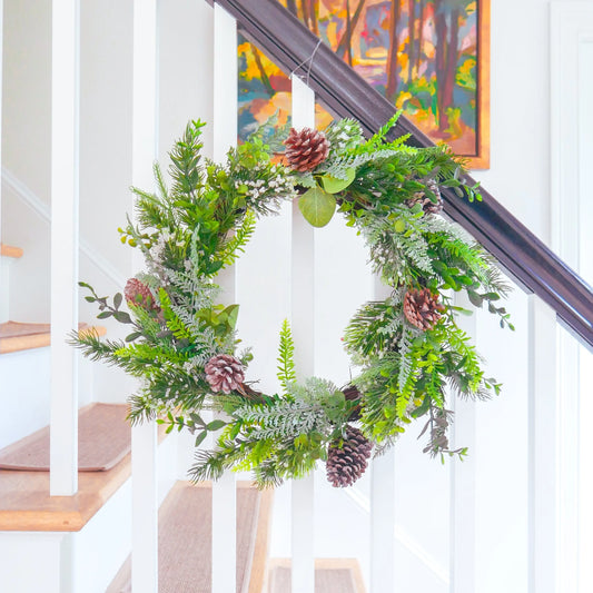 22" Icy Pine, Eucalyptus, Pinecone Floral Living