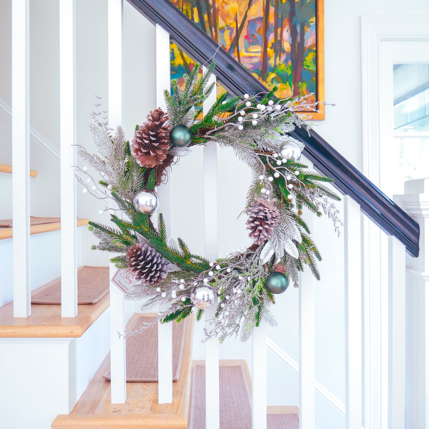 22" Silver Fir, Bauble, Berry Wreath