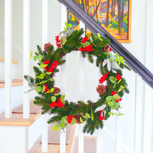 26" Fraser Fir, Eucalyptus, Berry Wreath Floral Living