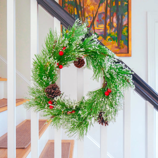 22" Icy Pine Berry, Pine Cone Wreath Floral Living
