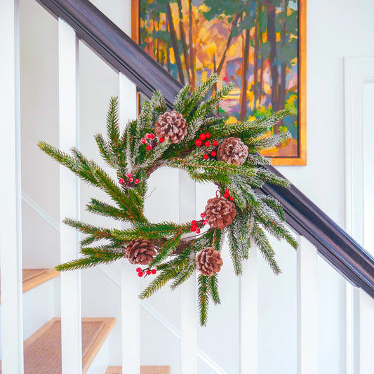 12"Snowy Classic Evergreen Wreath Floral Living