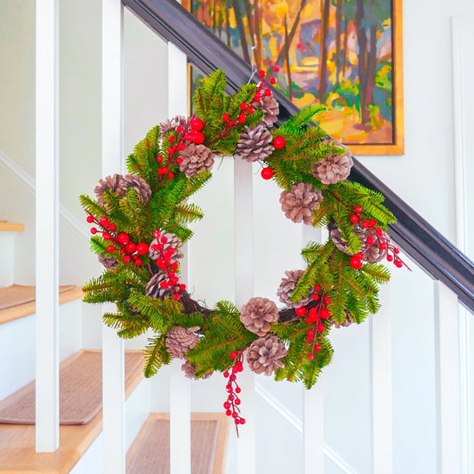 22" Balsam, Snowy Pine Cone Wreath Floral Living