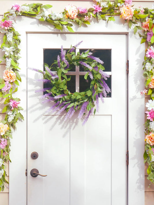 22" Lavender Cattail Wreath. Floral Living