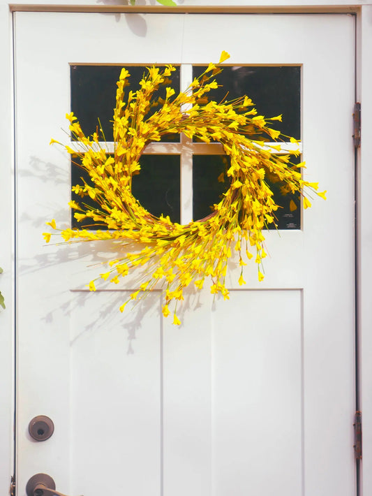 22" Yellow Forsythia Wreath Floral Living