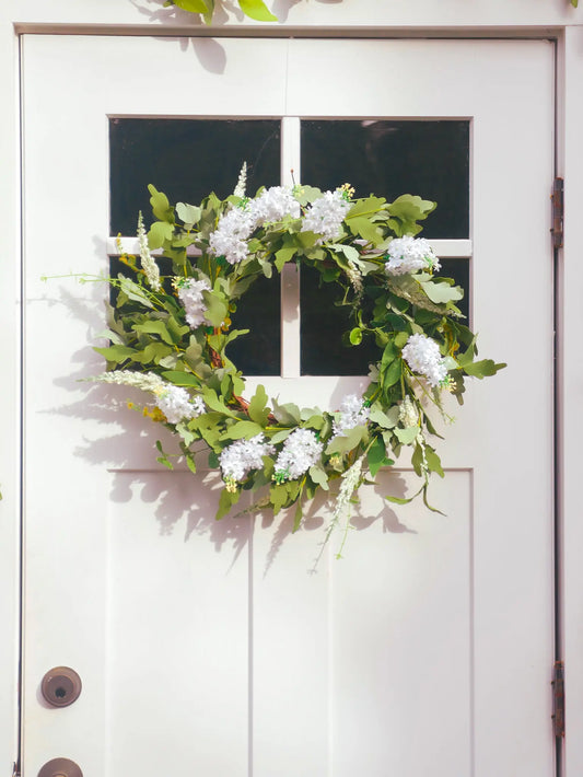 22" Cream, White Lilac Wreath Floral Living