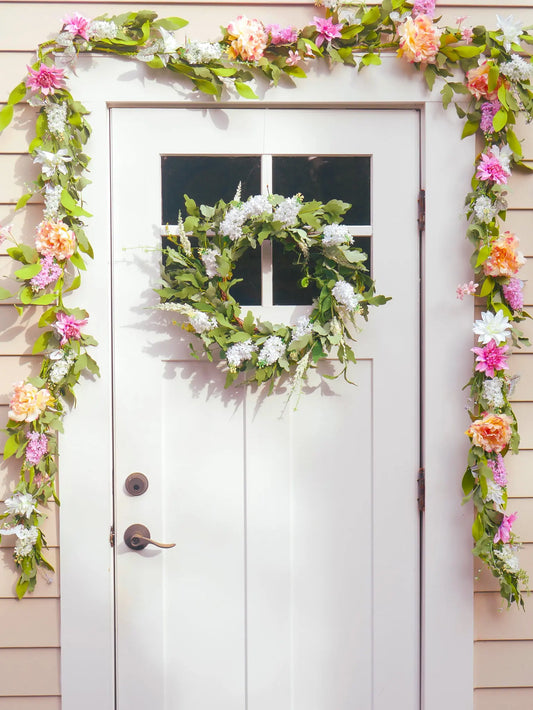 22" Cream, White Lilac Wreath Floral Living