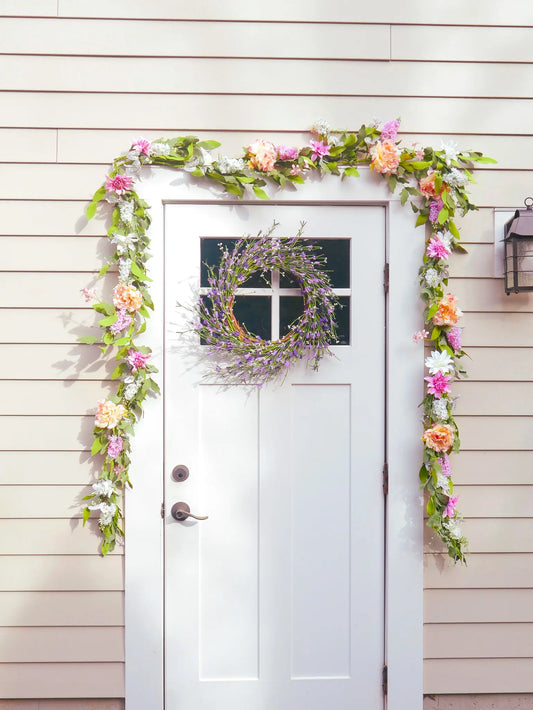 22" Two-Tone Lavender Buttercup Wreath Floral Living