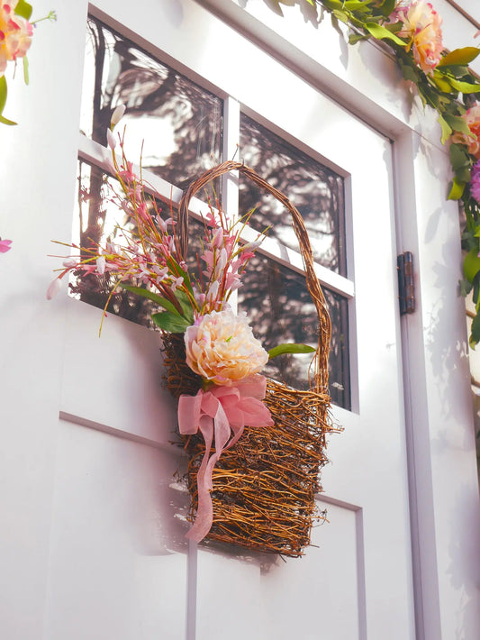 21" Peony Forsythia Wall Basket Floral Living