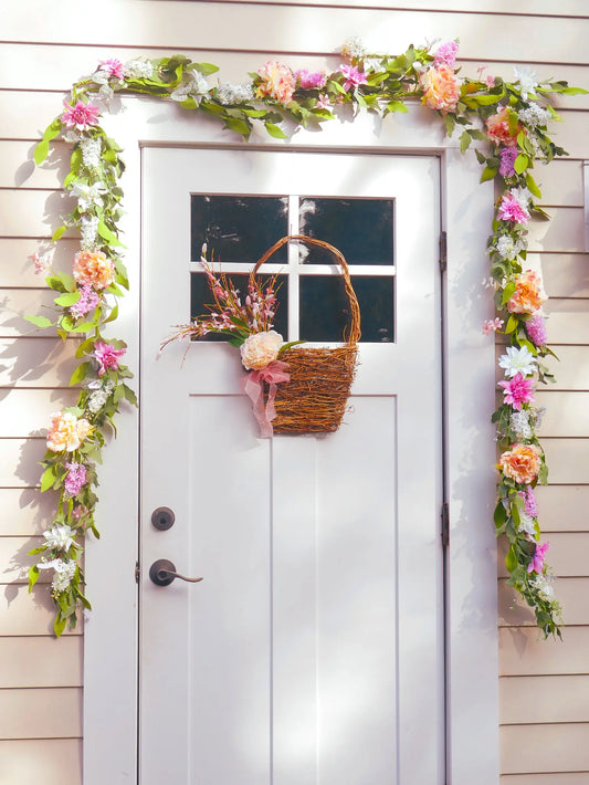 21" Peony Forsythia Wall Basket Floral Living