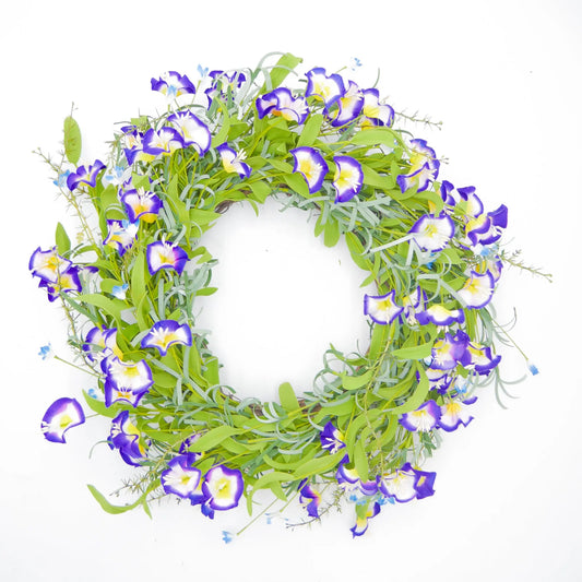 22" Purple Morning Glory Wreath Floral Living
