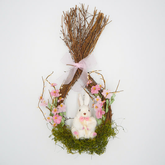 16" Two-tone Pink Plum Blossom, Bunny Tear Drop Wreath