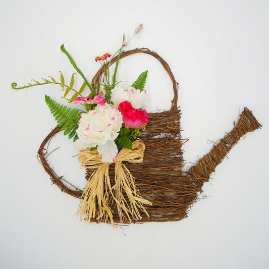 15"  Peony, Pink Daisy Watering Can