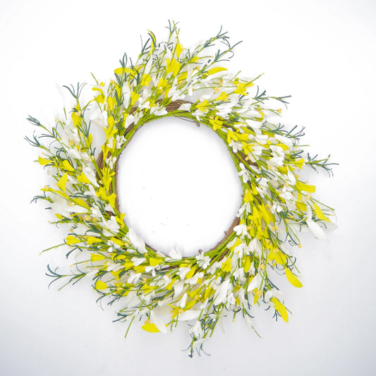 22" Yellow, Cream Forsythia Bud Wreath Floral Living