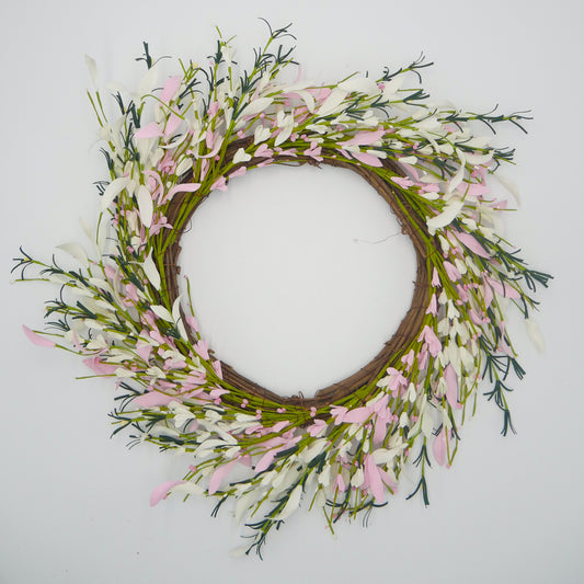 22" Pink, Cream Forsythia Bud Wreath