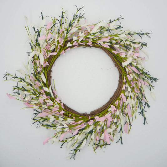 22" Pink, Cream Forsythia Bud Wreath Floral Living