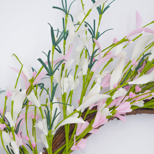 22" Pink, Cream Forsythia Bud Wreath