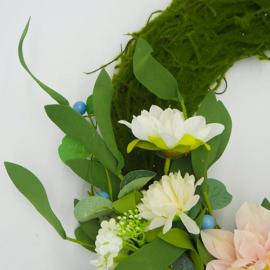 18" Dahlia, Eucalyptus, Moss Wreath Floral Living