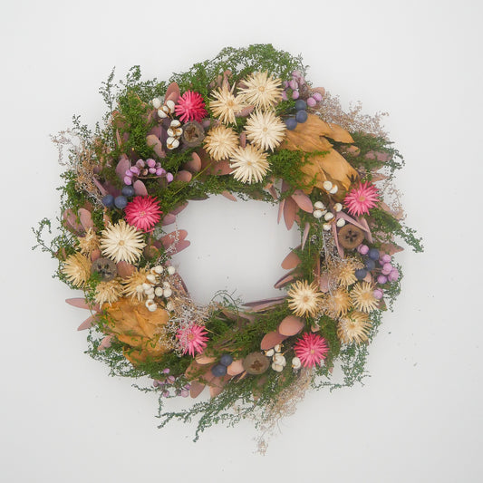 12" Dried Artichoke, Straw Flower wreath in  Box