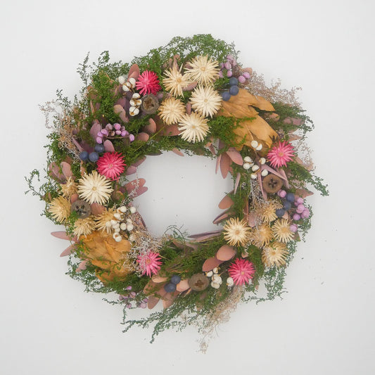 12" Dried Artichoke, Straw Flower wreath in Box Floral Living