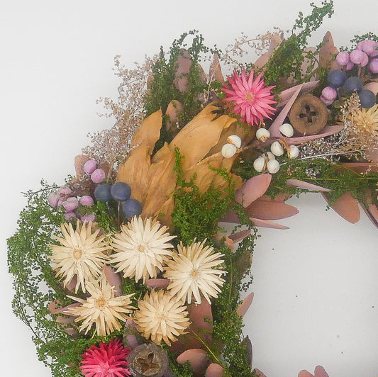 12" Dried Artichoke, Straw Flower wreath in  Box
