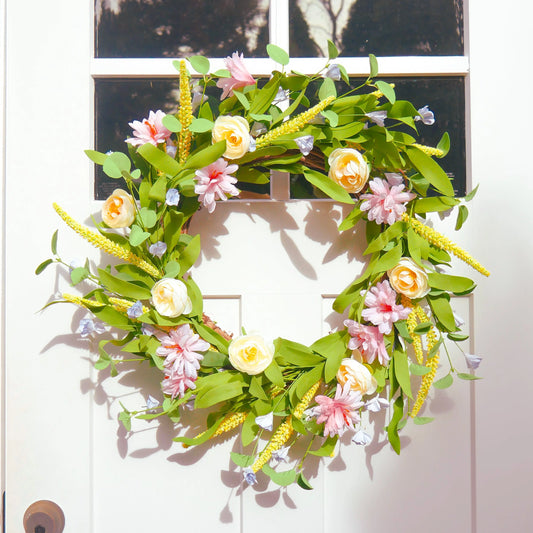 22" Ranunculus, Speedwell Wreath Floral Living