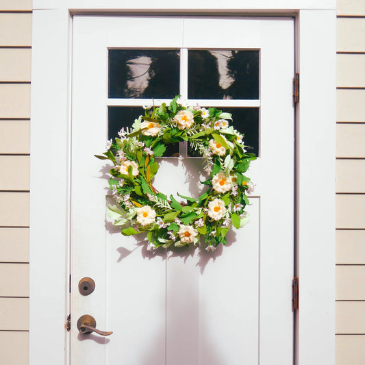22" White Water Lily Wreath Floral Living