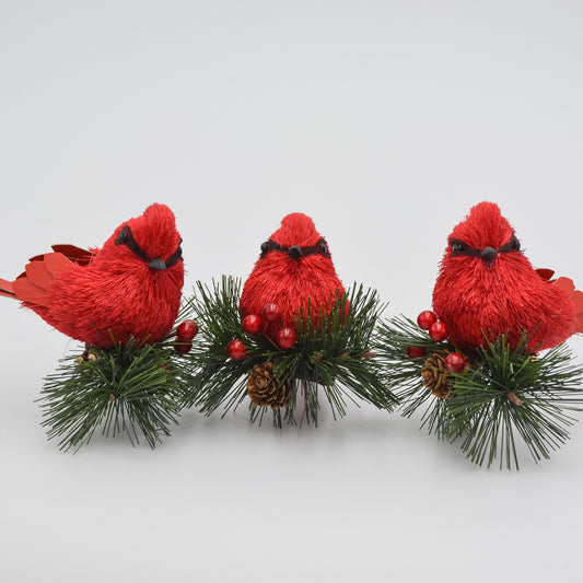 5" Cardinal ornaments on clips set of 3