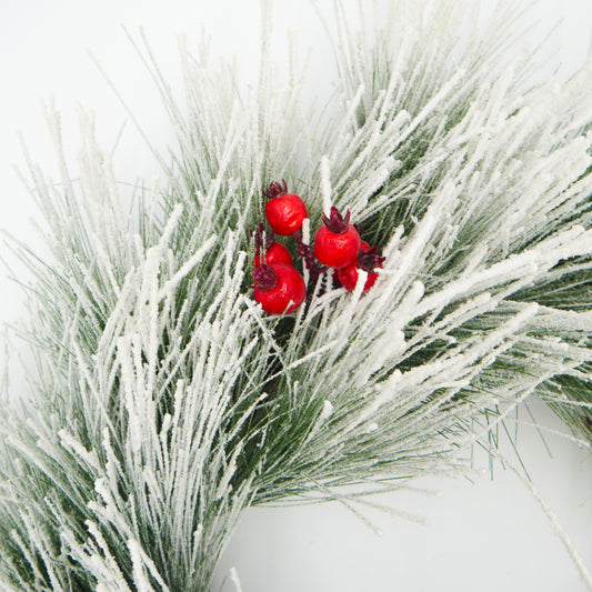 26" Snowy Pine Holiday Wreath with Cherries