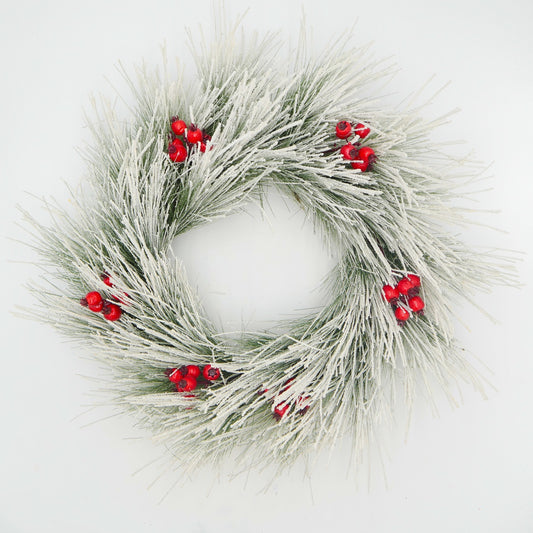 26" Snowy Pine Holiday Wreath with Cherries