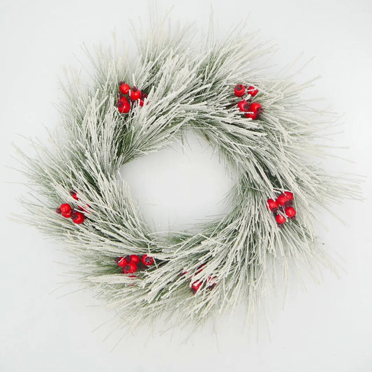26" Snowy Pine Holiday Wreath with Cherries Floral Living