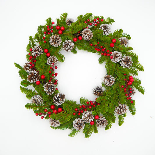 22" Balsam, Snowy Pine Cone Wreath