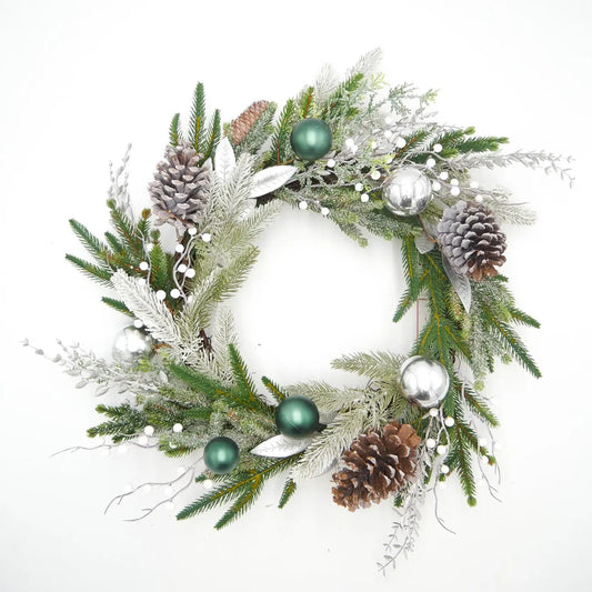 22" Silver Fir, Bauble, Berry Wreath Floral Living