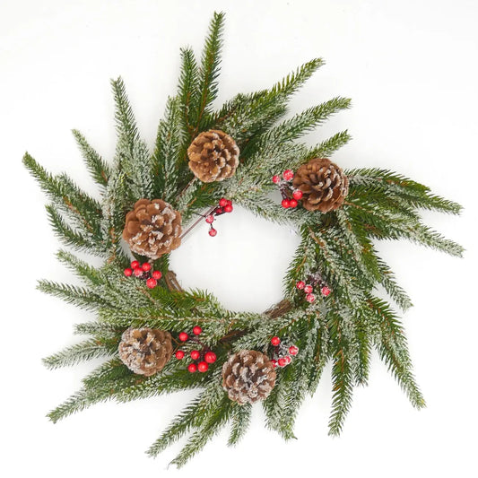 12"Snowy Classic Evergreen Wreath Floral Living