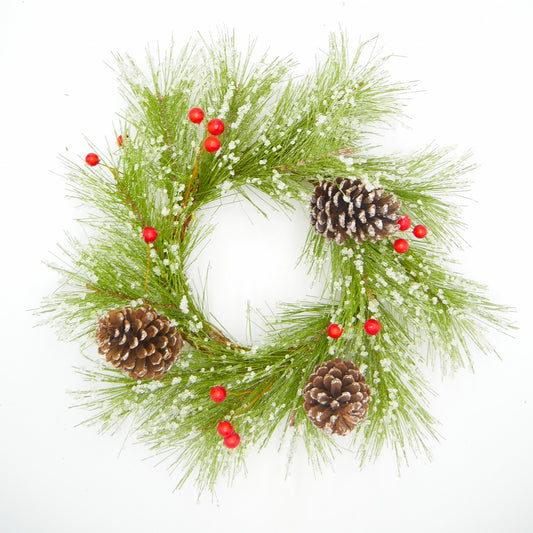 22" Icy Pine Berry, Pine Cone Wreath